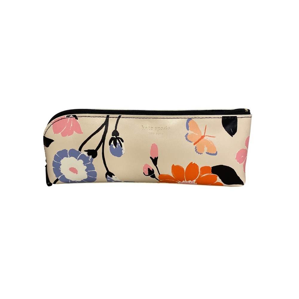 Kate Spade New York Floral Butterfly Pencil Case Cosmetic Pouch Cream Multi - Picture 1 of 10